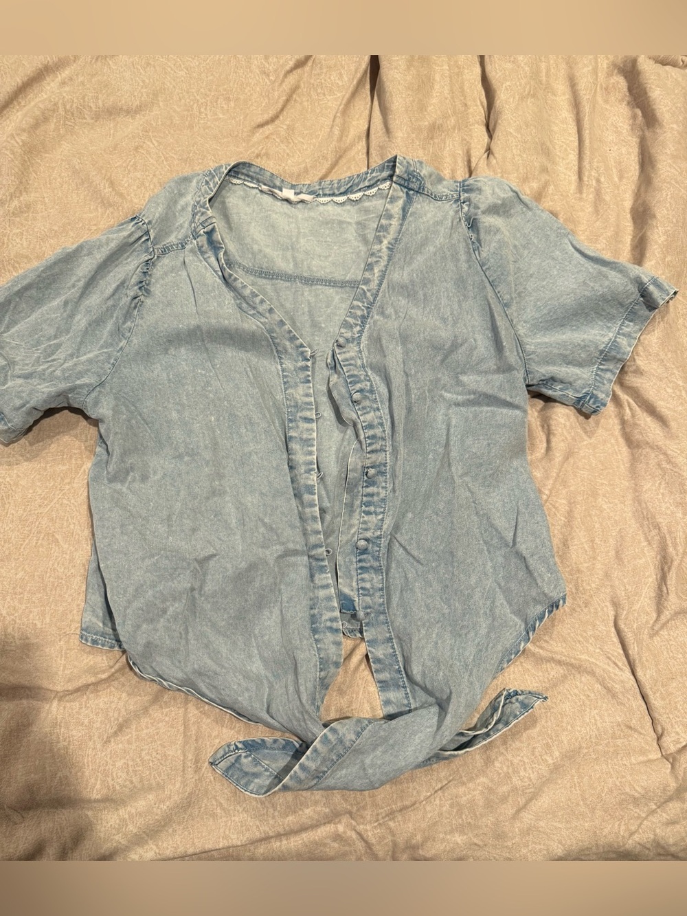 Light Wash Denim Tie-Front Top